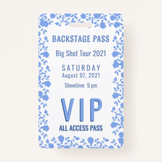 Romantisch Zacht  Blauw Bloemen VIP Pass Badge (Voorkant)