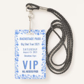 Romantisch Zacht  Blauw Bloemen VIP Pass Badge (Voorkant met draagriem)