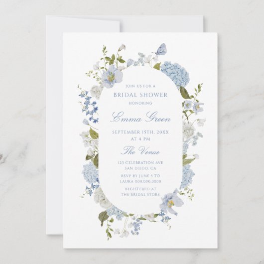 Romantisch zacht blauw bloemig Vrijgezellenfeest Kaart (Voorkant)