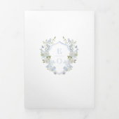 Romantisch Zacht Blauw Monogram Crest Bruiloft Drieluik Uitnodiging (Cover)