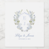 Romantisch Zacht Blauw Monogram Crest Bruiloft Wijn Etiket (Enkel label)