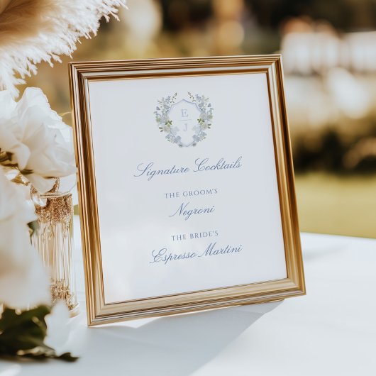 Romantisch Zacht Blauw Monogram Crest Signature Dr Poster