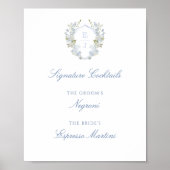 Romantisch Zacht Blauw Monogram Crest Signature Dr Poster (Voorkant)