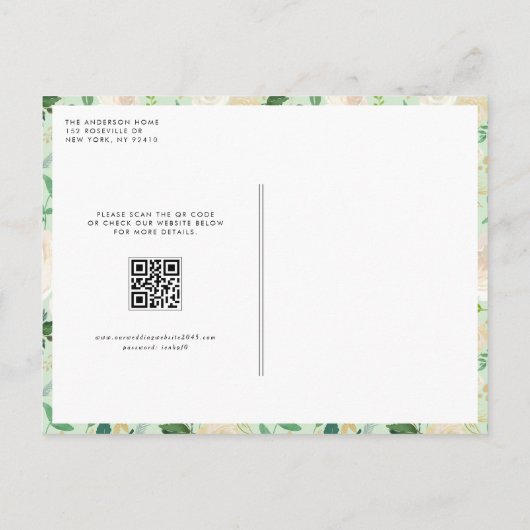 Romantisch Zacht Ivoor Bloemen Krans QR Code Huwel Uitnodiging Briefkaart (Achterkant)