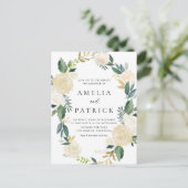 Romantisch zacht ivoor bloemenkrans bruiloft uitnodiging briefkaart (Staand voorkant)