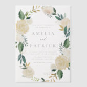 Romantisch zacht ivoor bloemenkrans bruiloft vellum uitnodigingen (Voorkant)