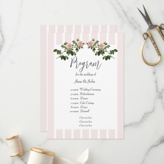 Romantisch Zacht Roze Huwelijksprogramma Programmakaart (Voorkant / Achterkant in situ)