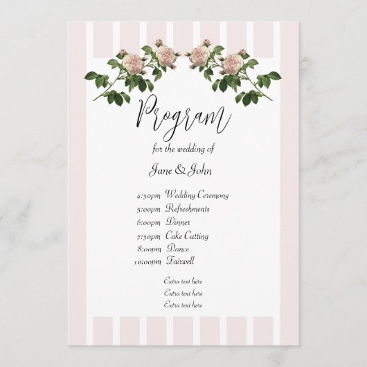 Romantisch Zacht Roze Huwelijksprogramma Programmakaart (Voorkant)
