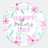 Romantisch Zacht Roze Waterverf Bloemen Moederdag Ronde Sticker (Voorkant)