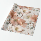 Romantisch zachte perzik bloem witte bloemmotief cadeaupapier (Uitgerold)