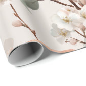 Romantisch zachte perzik bloem witte bloemmotief cadeaupapier (Rol Hoek)