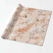 Romantisch zachte perzik bloem witte bloemmotief cadeaupapier (Uitgerold)