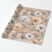 Romantisch zachte perzik bloem witte bloemmotief cadeaupapier (Uitgerold)