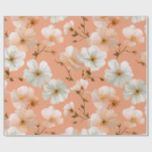 Romantisch zachte perzik bloem witte bloemmotief cadeaupapier (Vlak)