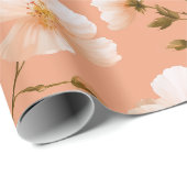 Romantisch zachte perzik bloem witte bloemmotief cadeaupapier (Rol Hoek)