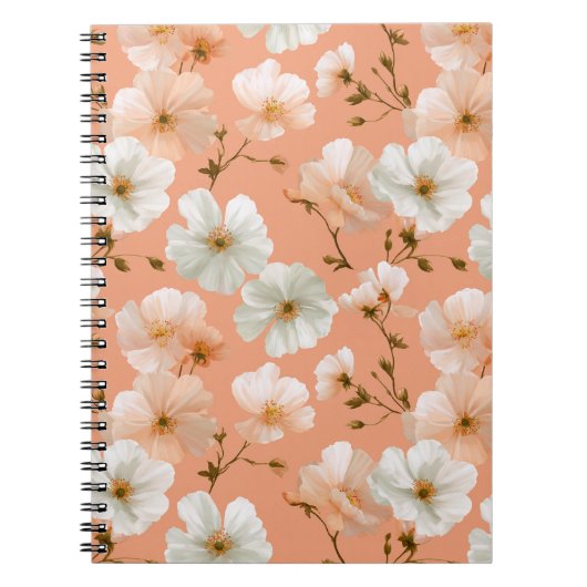 Romantisch zachte perzik bloem witte bloemmotief notitieboek (Voorkant)