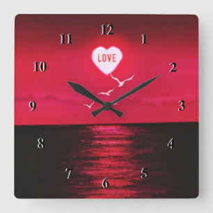 Romantisch Zee Sunset Clock Vierkante Klok