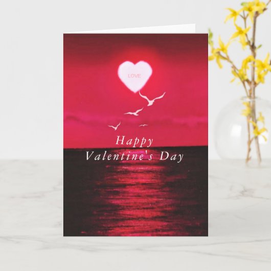 Romantisch Zee Zonsondergang Hart Valentijnsdag Ka Kaart (Gele Bloem)