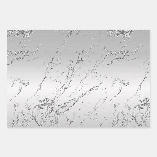 Romantisch Zilver Bloemen Kant Marmer Inpakpapier Vel (Voorkant 3)