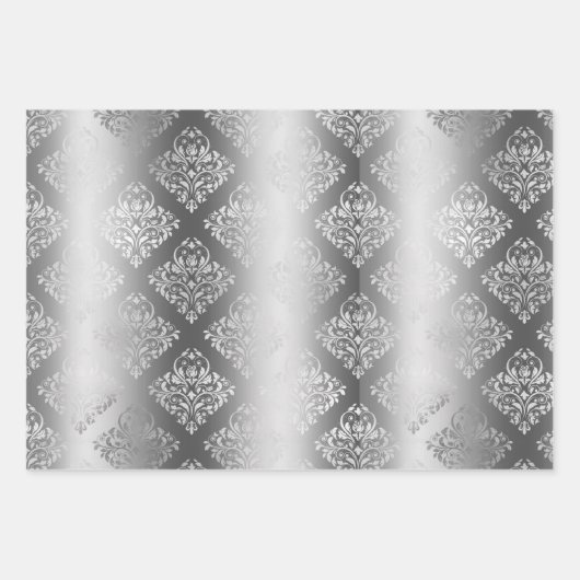 Romantisch Zilver Bloemen Kant Marmer Inpakpapier Vel (Voorkant 2)