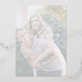 Romantisch | Zilver Foil Faded Photo Weddenschap Folie Uitnodiging (Voorkant)