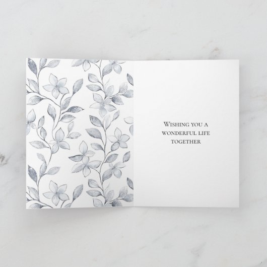 Romantisch Zilver Wit Bloemen Huwelijk Kaart (Binnen)