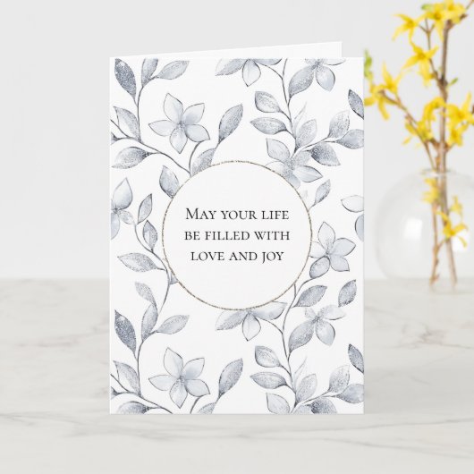 Romantisch Zilver Wit Bloemen Huwelijk Kaart (Gele Bloem)