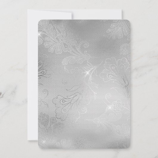Romantisch Zilveren Bloemen Kant Verjaardag Kaart (Achterkant)