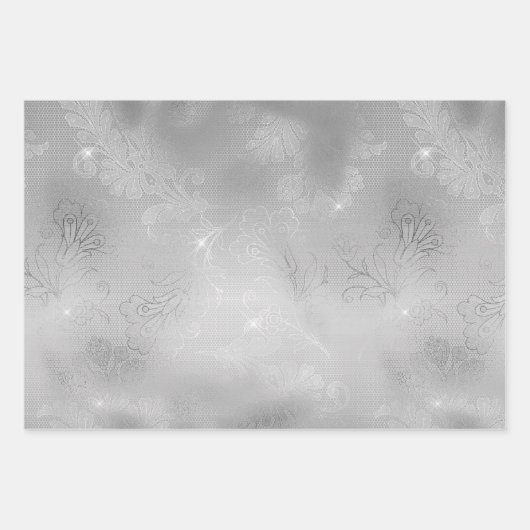 Romantisch zilveren bloemenkant inpakpapier vel (Voorkant)