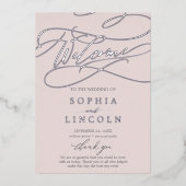 Romantisch Zilverfolie Grijs Roze Trouwprogramma Folie Uitnodiging (Voorkant)