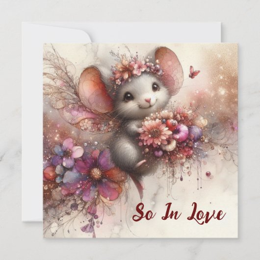 Romantisch Zo In Liefde Waterverf Muis Valentijn Feestdagenkaart (Voorkant)