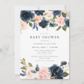 Romantisch & Zoet Navy Blush Bloemen Baby shower Kaart (Voorkant)