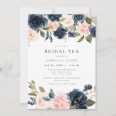 Romantisch & Zoet Navy Blush Bloemen Bruidsthee Kaart (Voorkant)