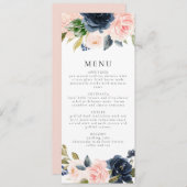 Romantisch & Zoet Navy Blush Bloemen Diner Kaart (Voorkant / Achterkant)