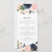 Romantisch & Zoet Navy Blush Bloemen Diner Kaart (Voorkant)
