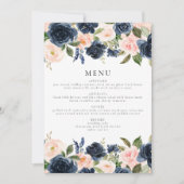 Romantisch & Zoet Navy Blush Bloemen Diner Menu Kaart (Voorkant)