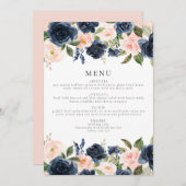 Romantisch & Zoet Navy Blush Bloemen Diner Menu Kaart (Voorkant / Achterkant)