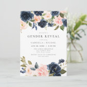 Romantisch & Zoet Navy Blush Bloemen Geslacht Onth Kaart (Staand voorkant)
