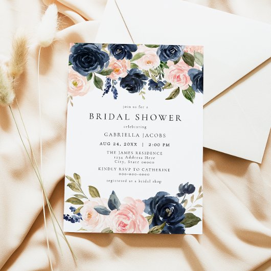 Romantisch & Zoet Navy Blush Bloemen Vrijgezellenf Kaart