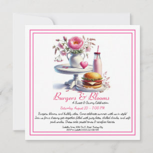Romantisch zomerfeest Watercolor Burger & Roze Kaart
