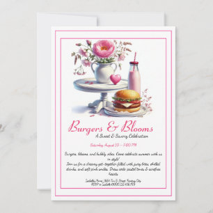 Romantisch zomerfeest Watercolor Burger & Roze Kaart