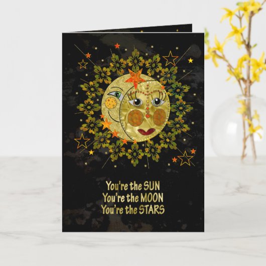 Romantisch, ZON, MAAN, STERREN, Abstract Kaart (Gele Bloem)