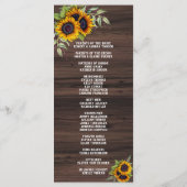 Romantisch Zonnebloemen Houten Huwelijksprogramma Programmakaart (Achterkant)