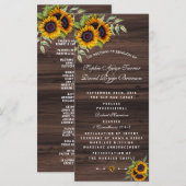 Romantisch Zonnebloemen Houten Huwelijksprogramma Programmakaart (Voorkant / Achterkant)