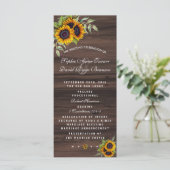 Romantisch Zonnebloemen Houten Huwelijksprogramma Programmakaart (Staand voorkant)