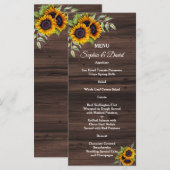 Romantisch zonnebloemen houten trouwmenu menu (Voorkant / Achterkant)