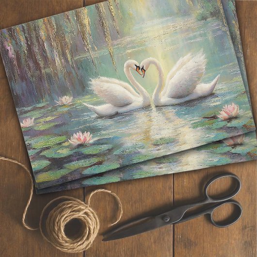Romantisch Zwaankoppel in Lily Pond Decoupage Tissuepapier