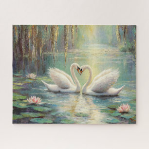 Romantisch Zwaankoppel in Lily Pond Fine Art Legpuzzel