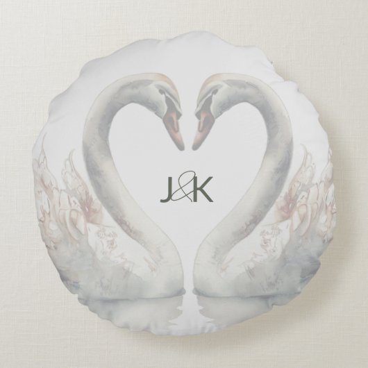 Romantisch Zwanen Bruidspaar Monogram Rond Kussen (Achterkant)