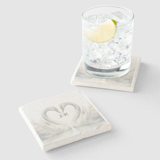 Romantisch Zwanenmonogram Stenen Onderzetter (Zijkant)